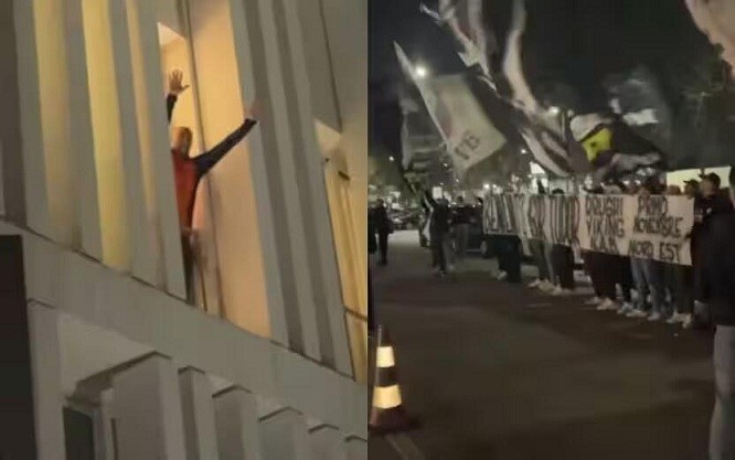 都體：尤文球迷來到酒店外支持新主帥，圖多爾向球迷們揮手致意