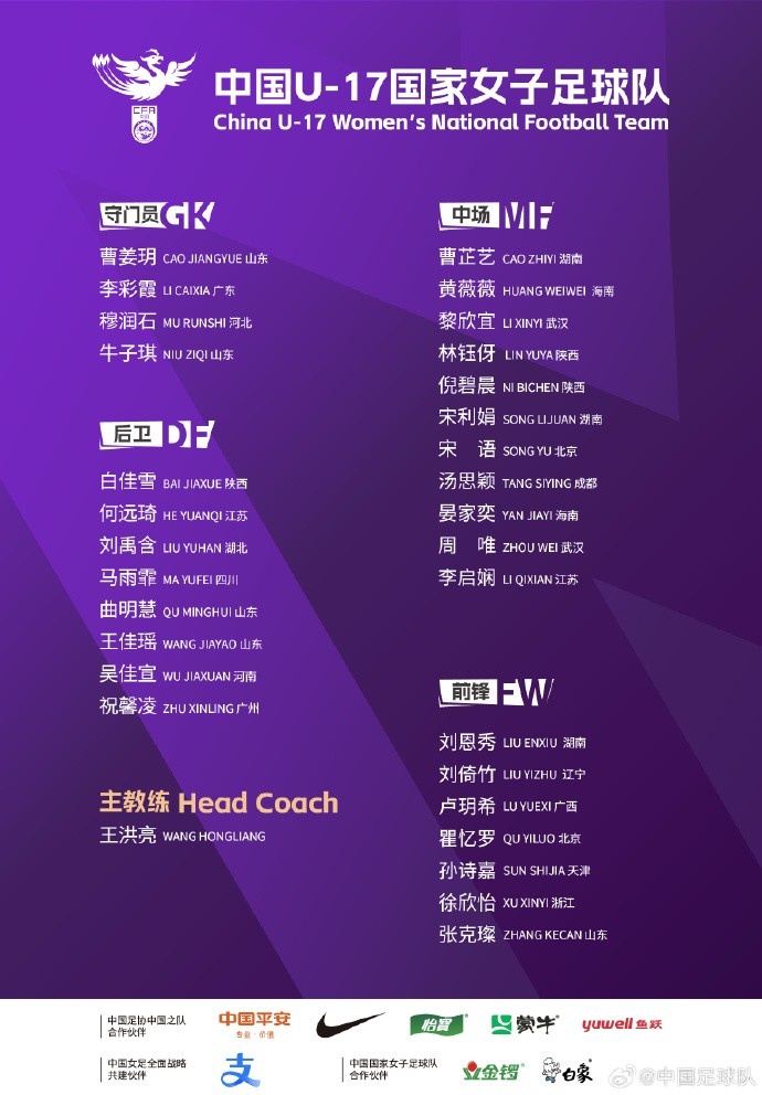 U17女足30人將在蘇州集訓(xùn)備戰(zhàn)世界杯，姜寧、朱挺擔(dān)任訓(xùn)練員
